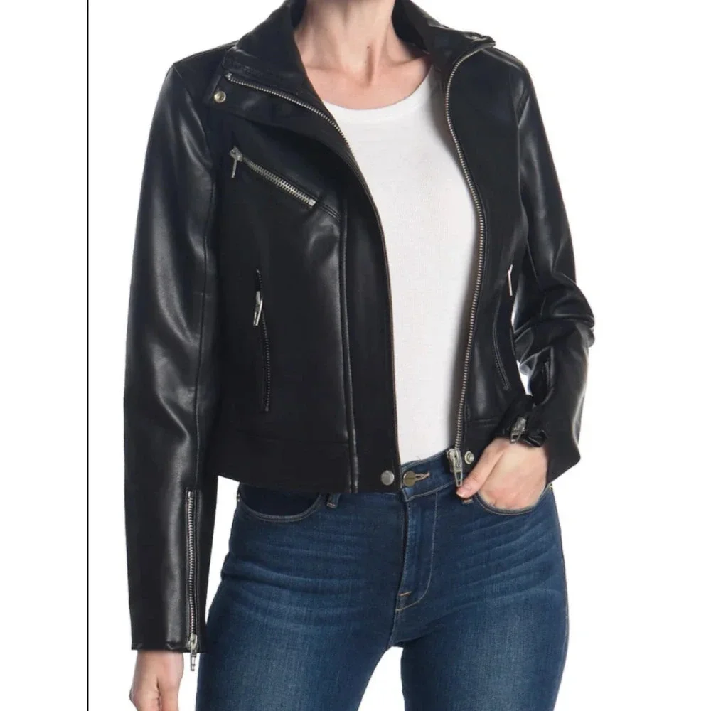 BLANKNYC Faux Leather Full Zip Moto‎ Jacket Black